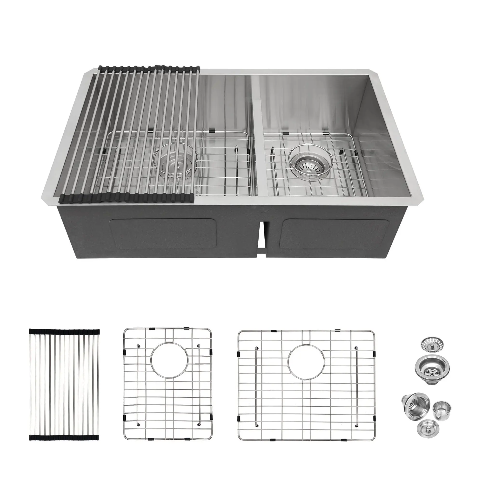 Modern Double Bowl Undermount Kitchen Sink 50 / 50 Design Stainless Steel