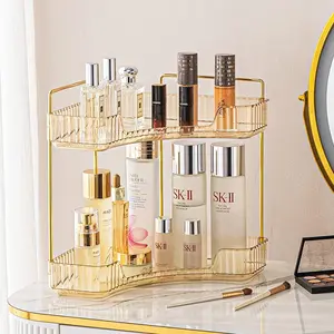2-Tier Corner Bathroom Counter Organizer, Multi-Functional Countertop Storage Shelf for Makeup Toiletries Perfume, Space-Saving Dresser Tray