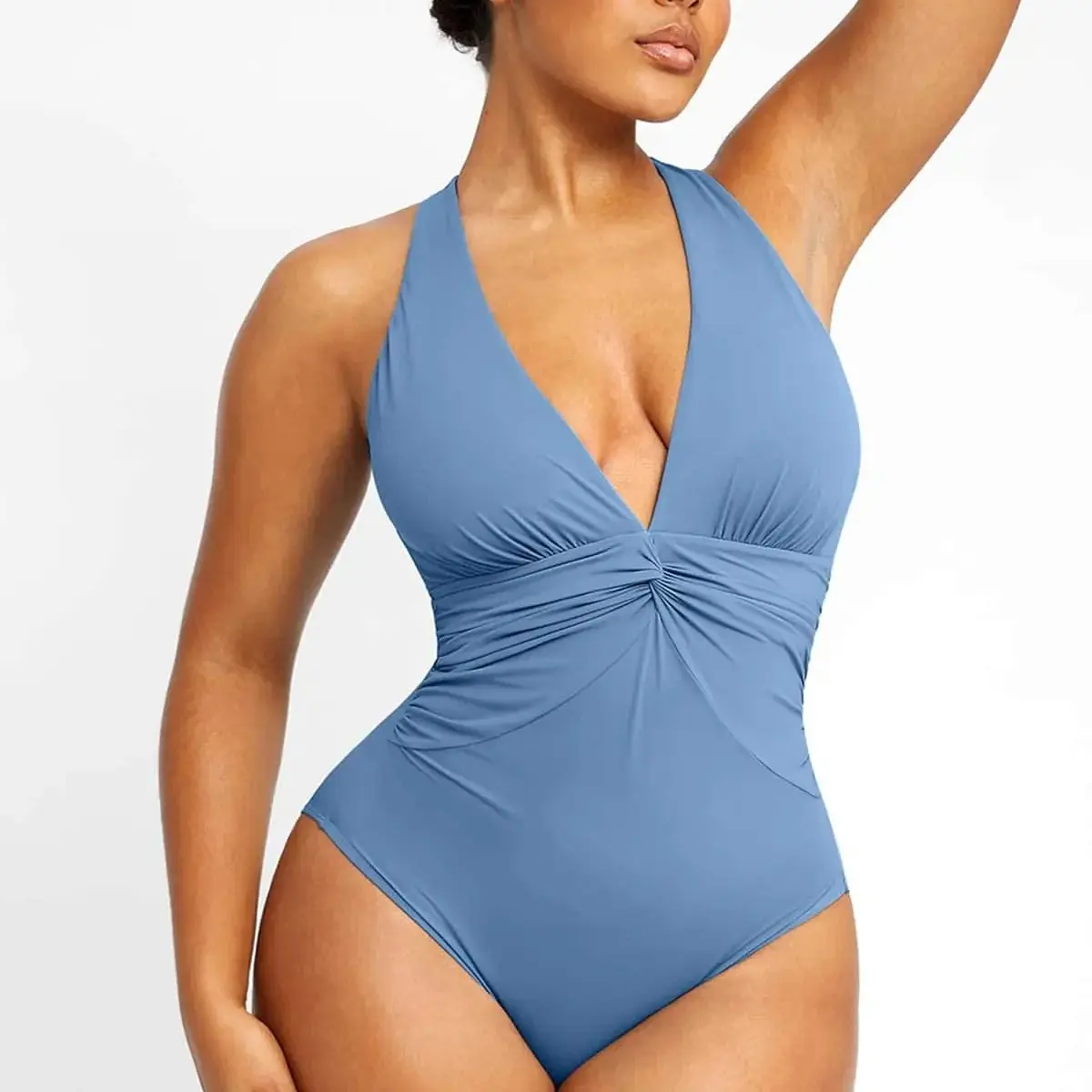 Ruched Twist-Front  Sky Blue