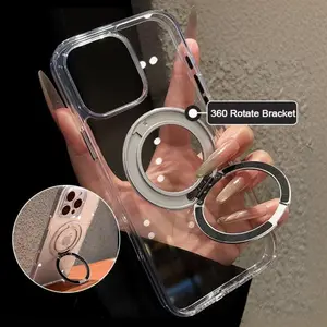 High Transparency Magsafe 360 ° Rotating Bracket Stand 16 ProMax clear Case HD Transparent Magnetic For iPhone 13 14 15 16 17 Pro Max 17 Air Shockproof Hard PC Cover case