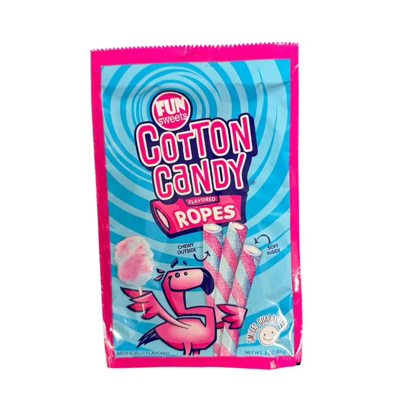 Fun Sweets Cotton Candy Flavored Ropes- Chewy Outside & Soft Inside- 1 Bag (3 oz)