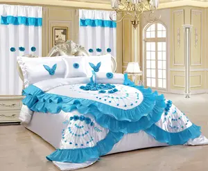 White And Blue Luxurious 7 Pcs Wedding Bedding Set