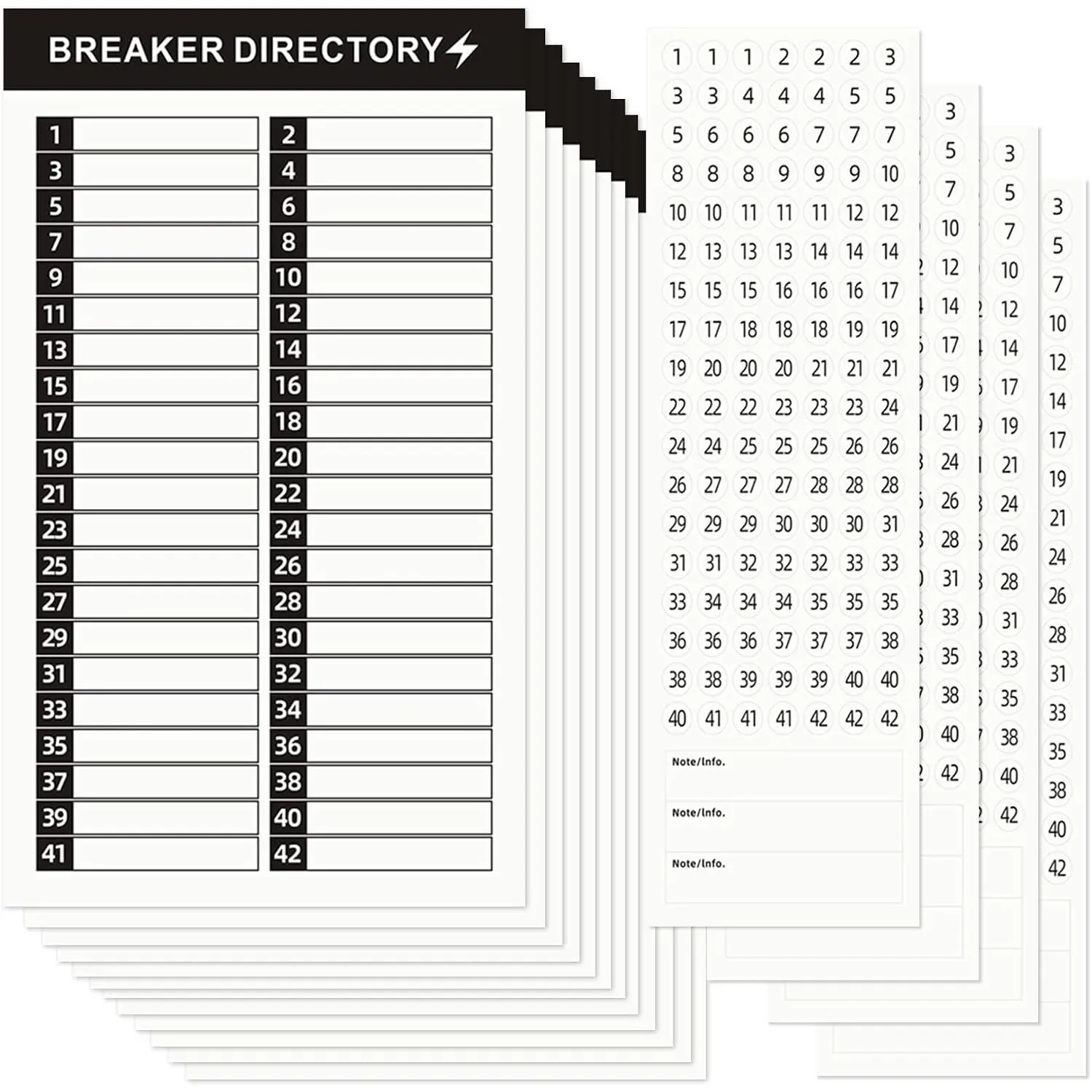 16 Sheets Breaker Panel Labels Electrical Box Sticker Numbers Breaker Panel Labels Electrical Sticker Number Catalog Load Center Adhesive Waterproof Reusable(Black)