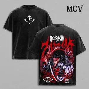 Kenpachi Zaraki Bleach Anime Shirt - Vintage Washed Oversized Round Neck Short Sleeve Menswear, Casual Apparel, Battle Frenzy Streetwear Gym Pump Cover