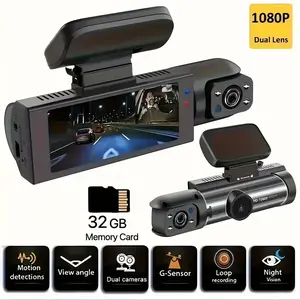 Dashboard Camera with 32GB Storage 1080P Full HD Night Vision G-Sensor Loop Recording Motion Detection Parking Monitoring Suction Cup Mount LCD Screen 12V Powered Lithium-Polymer Battery 24/7 Recording Driver Assistance System