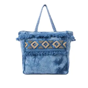 Azure Tribal Tassel Tote Bag
