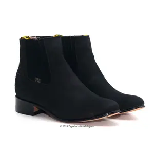 MEN'S TRADITIONAL BOTINES CHARROS BLACK NOBUCK LEATHER SOLE -800