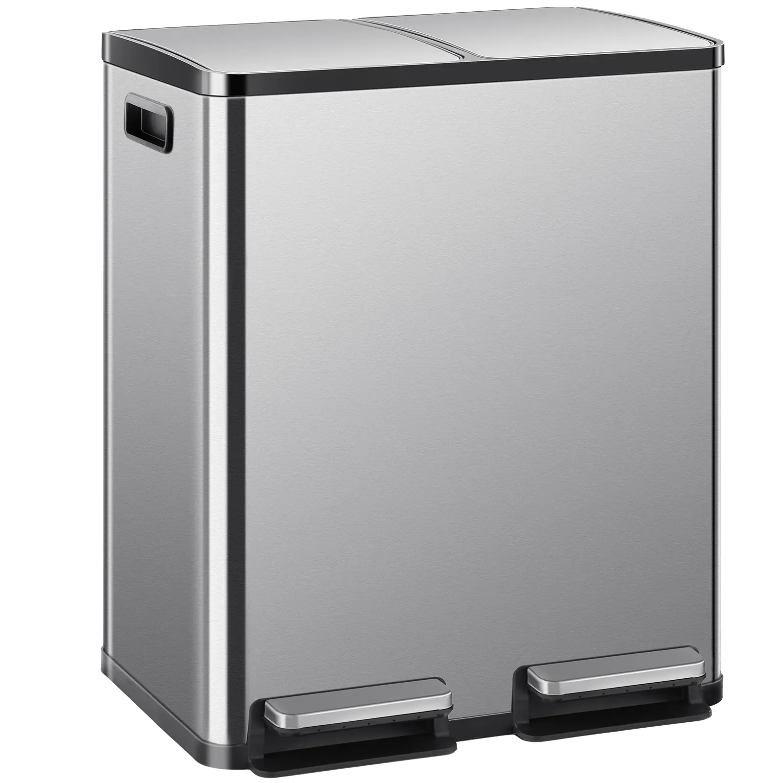 Sweetcrispy 16-Gal (Above 12 L) Stainless Steel Touchless Trash Can - Dual Compartment, Fingerprint-Proof, Waterproof Exterior, Foot Pedal-Pedal Opener Lid, Large-Capacity Waste & Recycling Bin for Home Household Use