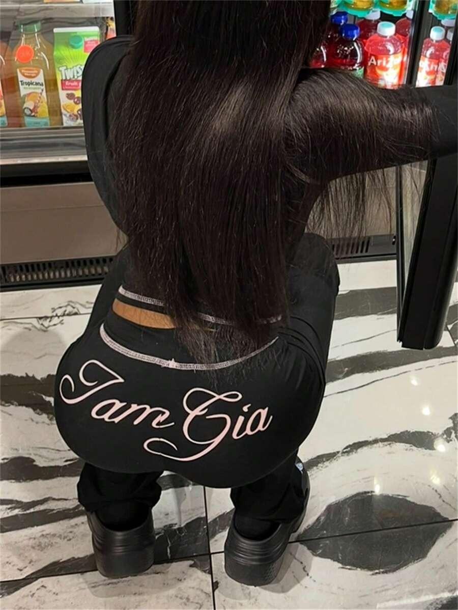 Gia Logo Y2K Two Piece Set Women – Zip Up Crop Top & High Waist Flare Pants, Slim Fit Streetwear Tracksuit, Perfect for Spring Break, Hot Girl Summer, Pool Parties & 2026 Spring Summer Outings, Medium Stretch Knit Fabric