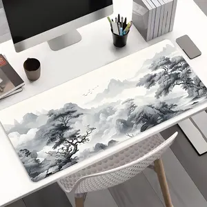 Chinese Traditional Landscape Painting Large Gaming Mouse Pad, Aesthetic Desktop Protective Pad Washable Rubber Pad Non-Slip Lock Edge Multi-Size Mouse Pad Suitable For Home Office, Good Gift for Family and Friends, Desktop Accessory