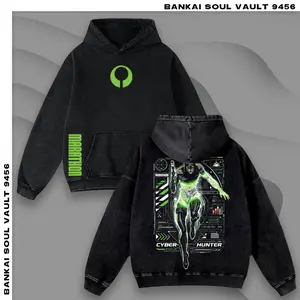 Void Marathon Cyber Hunter Hoodie Cyberpunk Graphic Hoodie Vintage Washed Tee Retro 90s Hip Hop Bootleg T-Shirt Oversized Streetwear Techwear Unisex Sweatshirt Tank Top