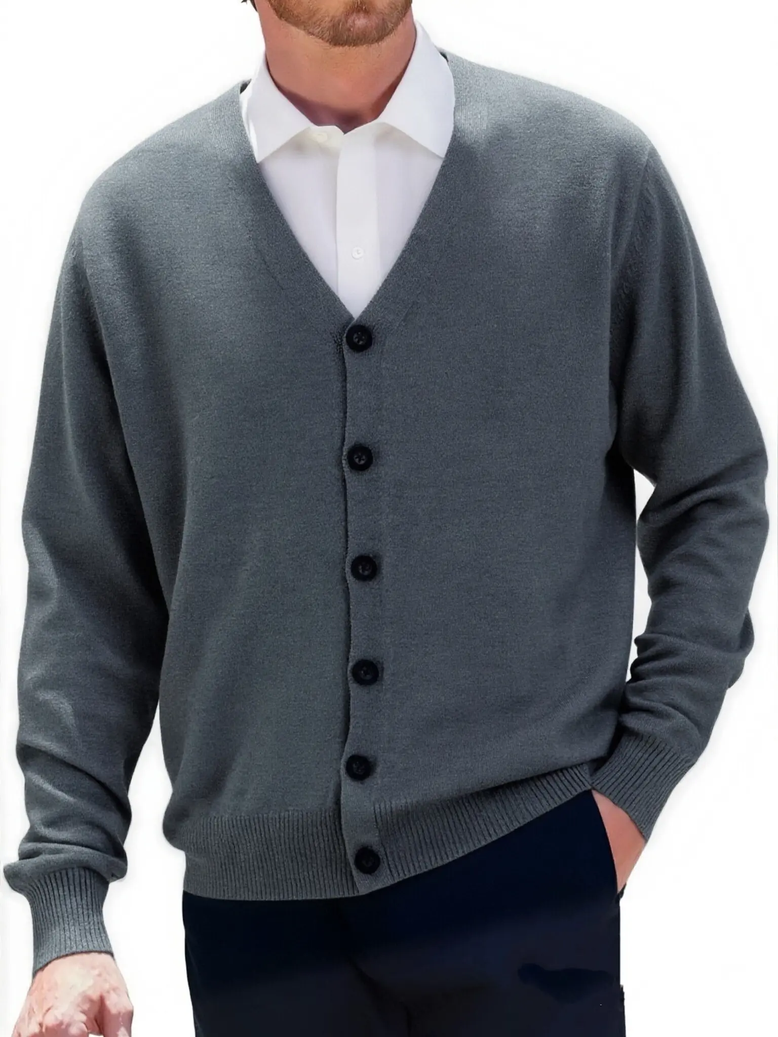Men's Classic V-Neck Knitted Cardigan - Elegant Retro Button-Front Long-Sleeve Menswear Top, Soft Breathable Fabric Casual Wear for Everyday Outfits