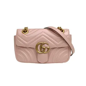 Pre-owned GUCCI leather Tote Bags 【Zanna】GG Marmont Shoulder Bag Mini 22 in Pink with Gold Clasp