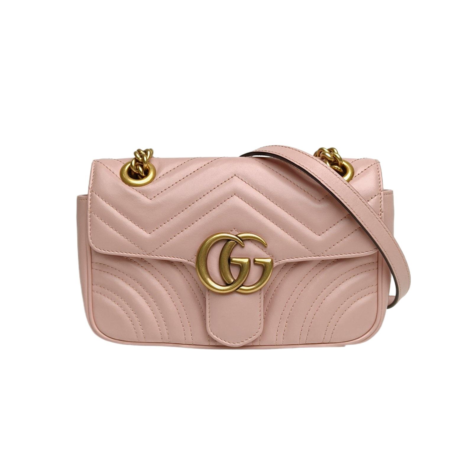 Pre-owned GUCCI leather Tote Bags 【Zanna】GG Marmont Shoulder Bag Mini 22 in Pink with Gold Clasp