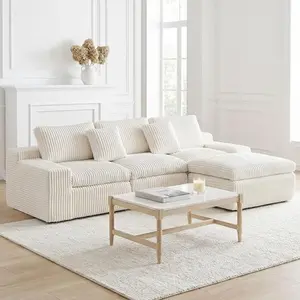 【2 Boxes Delivery】HipyMo 106‘’ Cloud Sectional Boneless Couch with Ottoman & Cushion, Plush Corduroy Velvet Modern Modular Sofa with Deep Seat, Upholstered Couch with Custom Layouts for Living Room Apartment Bedroom,No Assembly Required