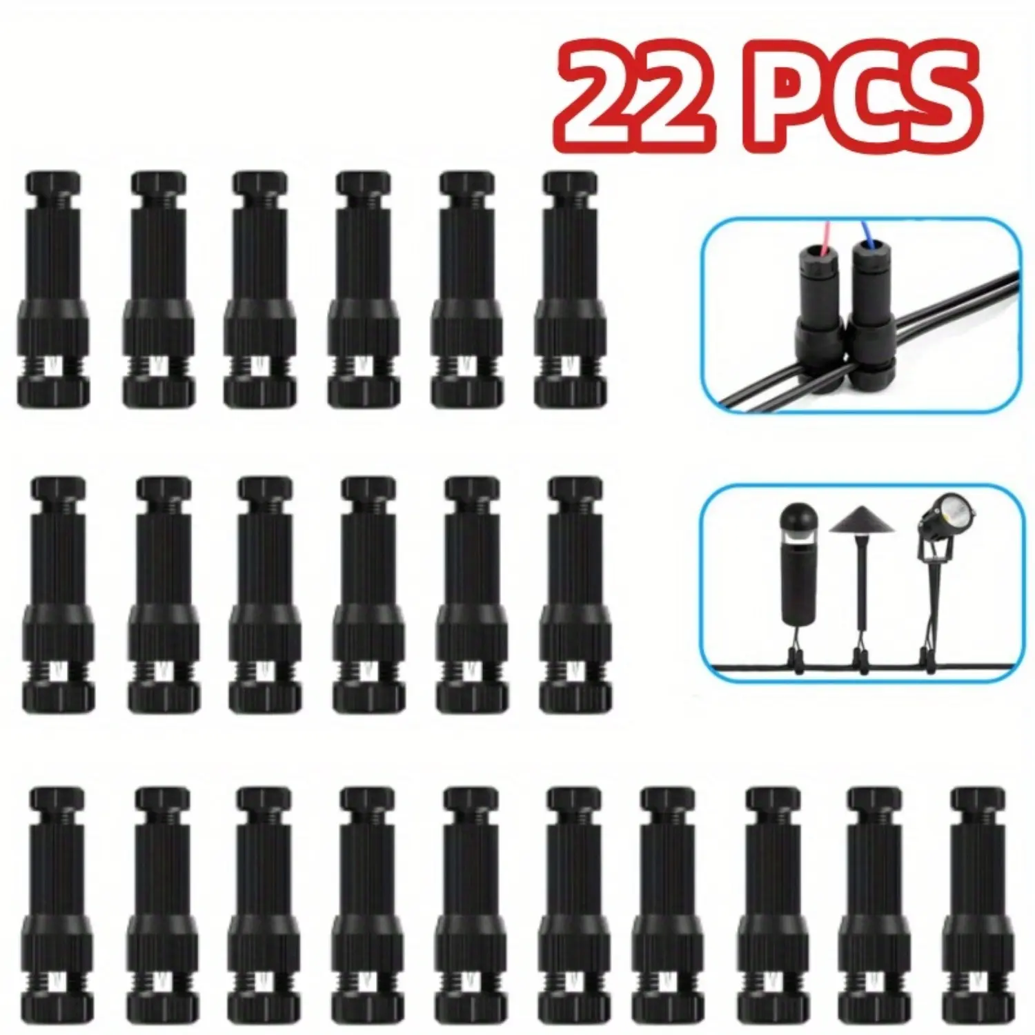22-Pack Plastic Low Voltage Waterproof Fastlock Screw Landscape Cable Connectors, Nylon Shell Secure Fit, 12-20 Gauge (16 Gauge Compatible) for Outdoor Pathway, Backyard, Deck Lights