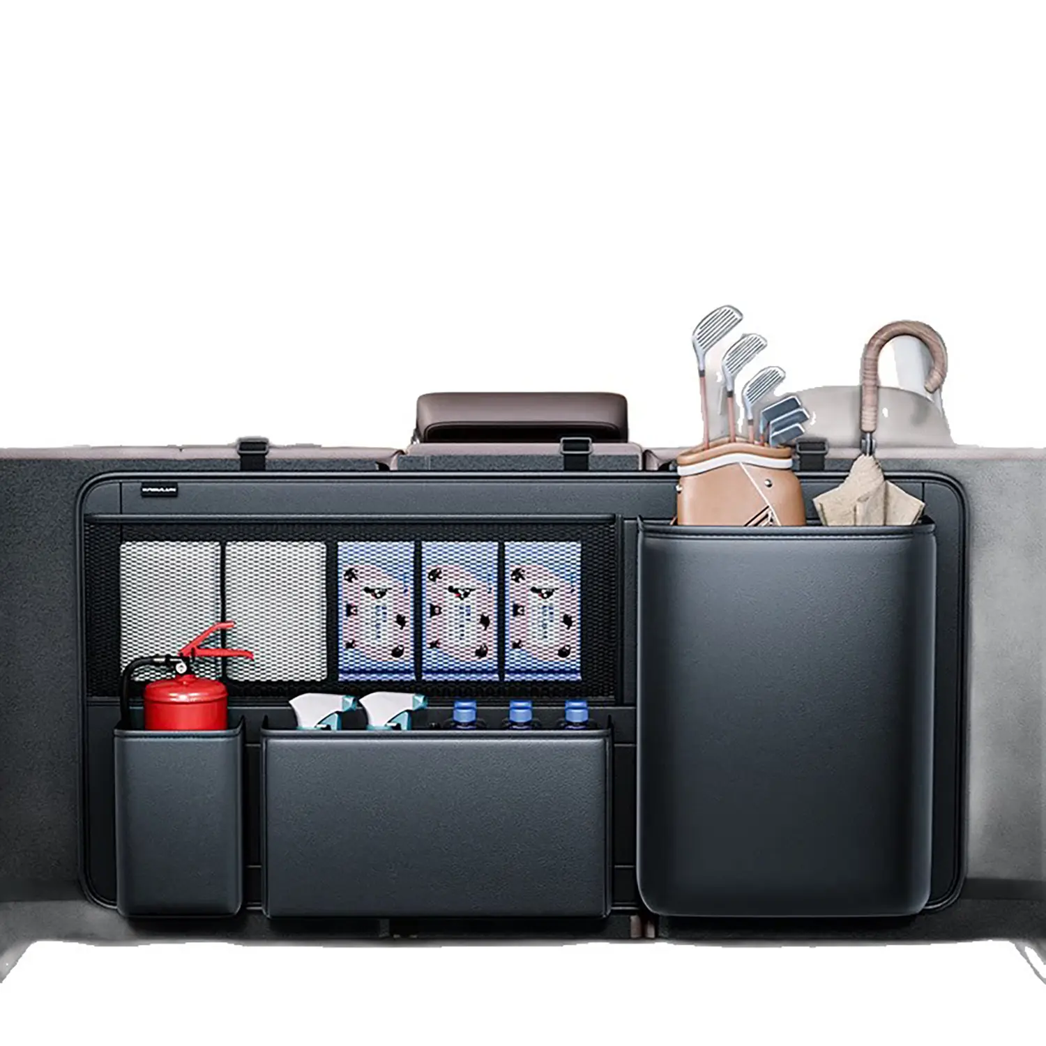 36 in Rectangular Black PU Leather Vertical Hanging Trunk Organizer, Sturdy Non-Sagging, Tool-Free Install, Waterproof Easy-Clean, Fits SUV & Truck Accessories, Backseat Kitchen Storage Accessory