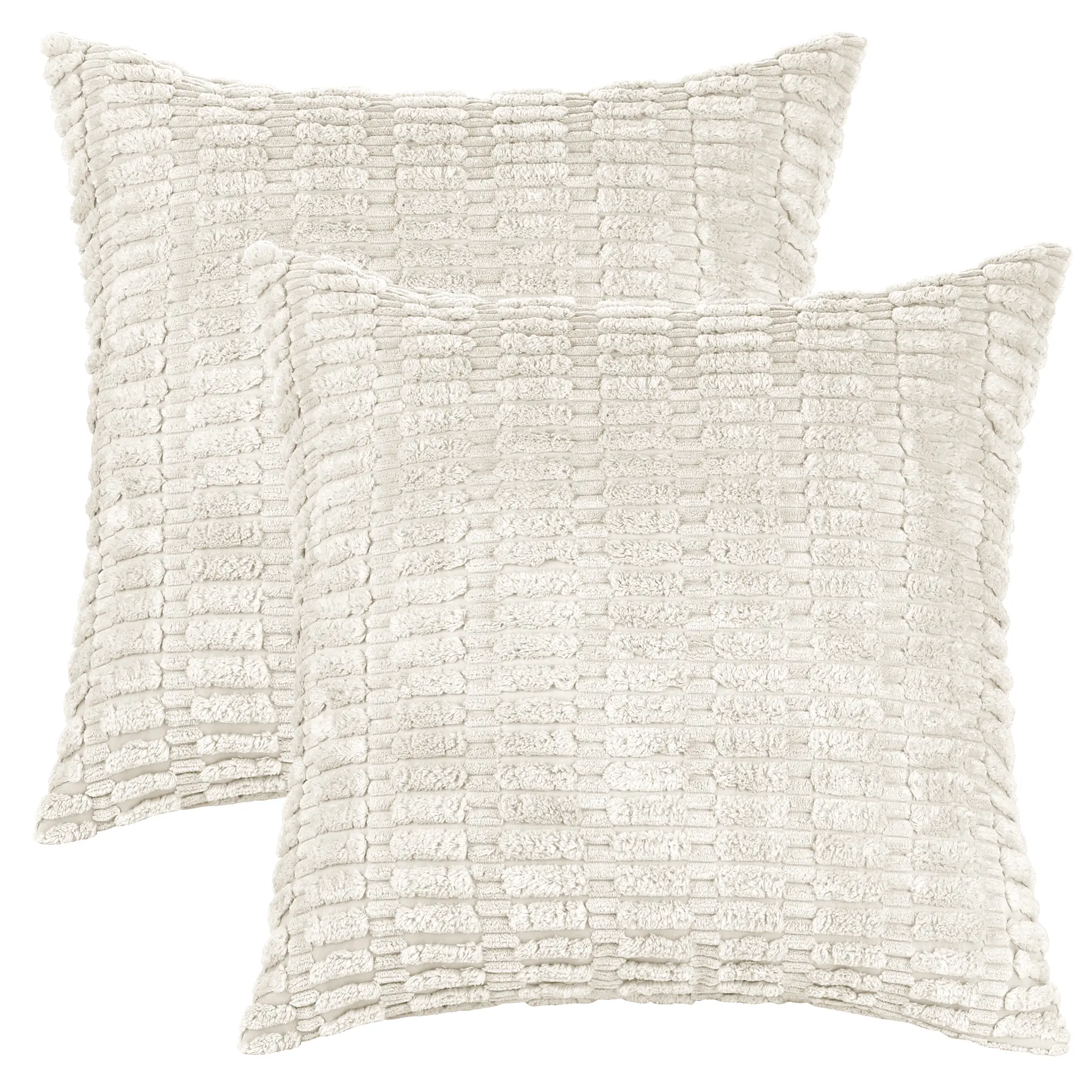 REGALWOVEN Pack of 2 Corduroy Decorative Throw Pillow Covers, Soft Boho Solid Striped Cushion Covers Modern Farmhouse Decor
