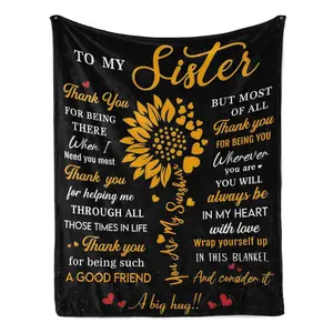 To My Sister Sunflower Flannel Blanket Soft Cozy Plush Throw Perfect Sentimental Gift for Sister Warm Hug Blanket for Birthday Graduation Holiday Heartfelt Loving Message Design