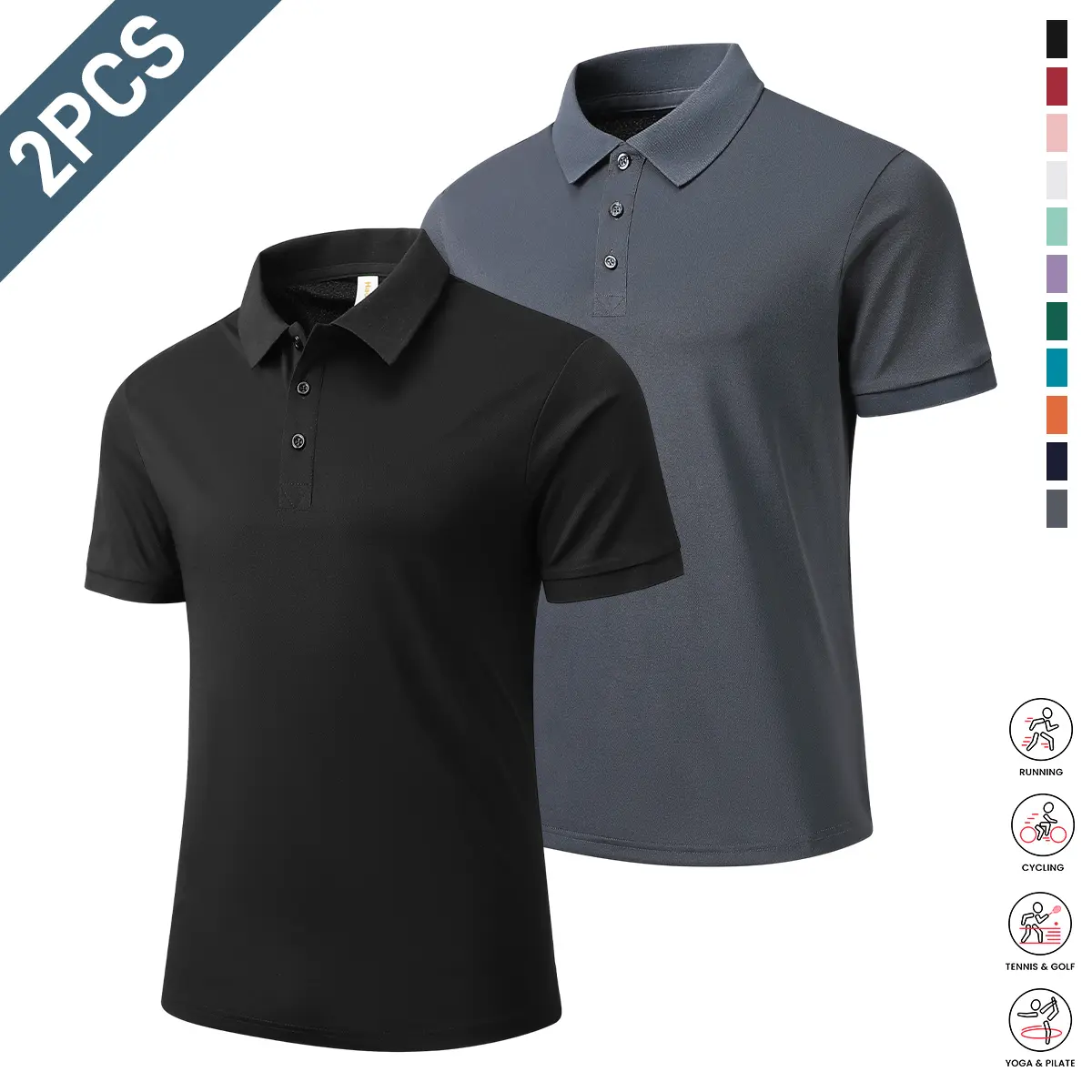2 men’s polo shirts, breathable short-sleeve casual T-shirts, lightweight, suitable for outdoor sports, golf, tennis, work events, men’s gifts, Christmas and New Year gifts