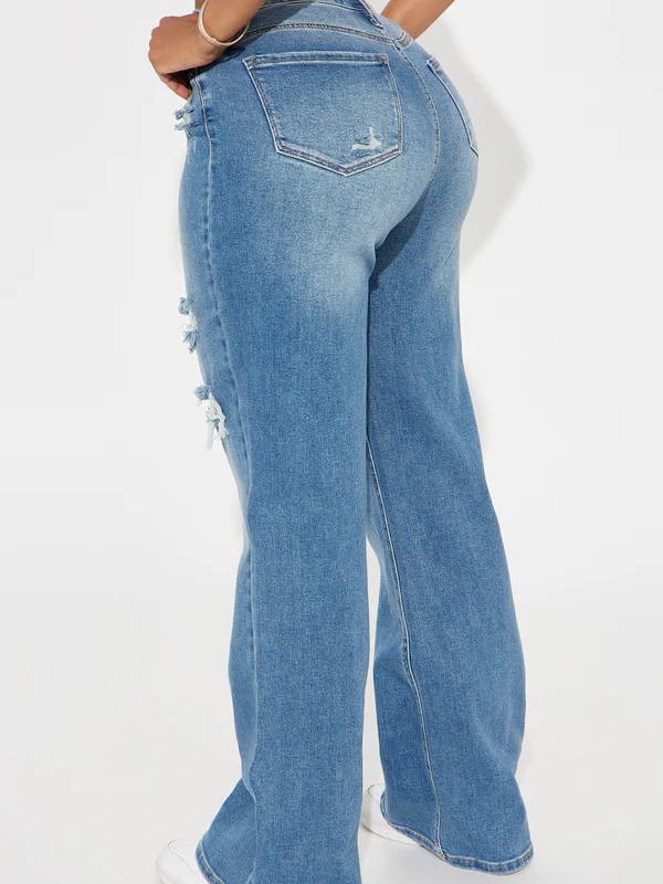 Petite Remi Ripped Stretch Baggy Jeans - Medium Wash