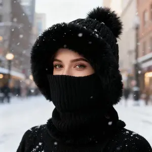 Women's Winter Knitted Balaclava, Warm Full Face Coverage Beanie with Ear Flaps and Neck Gaiter, Stylish Ski Mask for Cold Weather Outdoor Activities