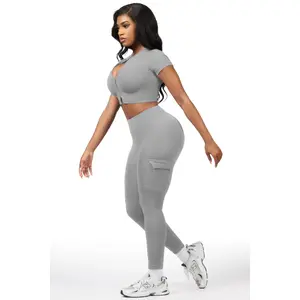 Rakeisha Grey Cargo Zip Up Active Legging Set