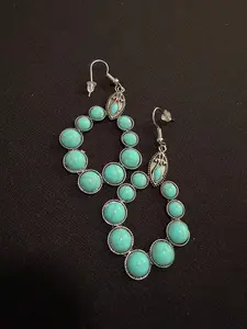Vintage Turquoise Beaded Teardrop Earrings -090