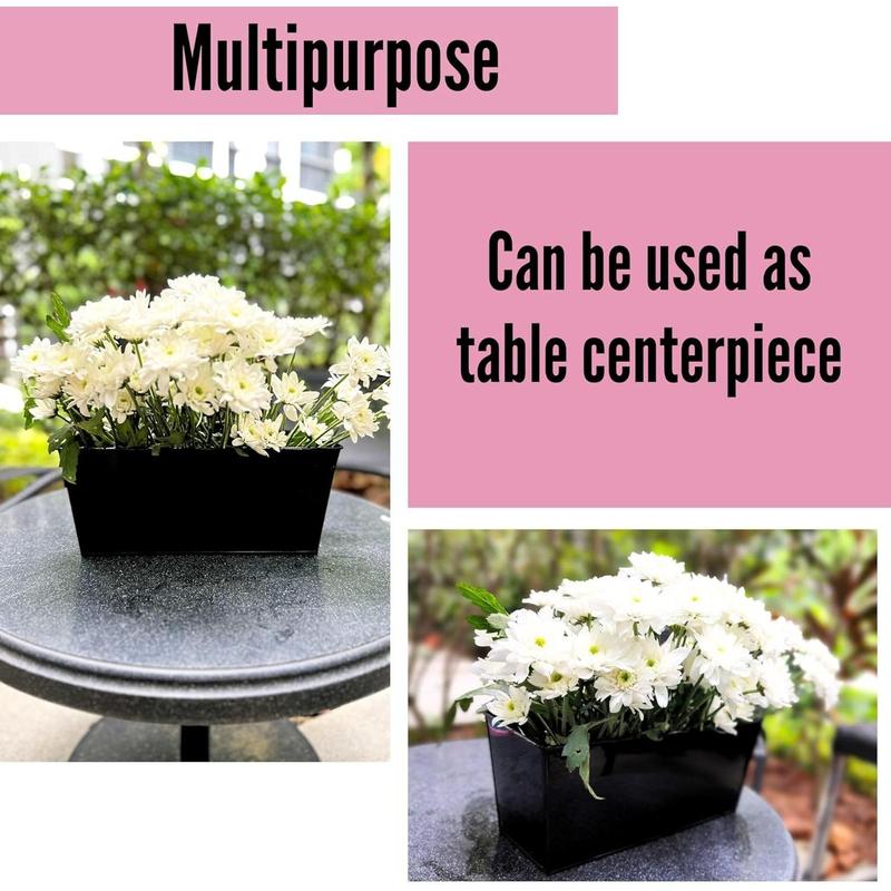 LaLaGreen Rail Planters (6 Pack, 14 Inch) Black Metal Rectangle Strawberry Window Boxes Outdoor Balcony Deck Railing Fence Hanging Flower Herb Pot with Detachable Hook Patio Porch Farmhouse Minimalist