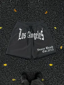 Urban Gothic Letter Printed Shorts for Men, Casual Loose Basketball Shorts with Breathable Fabric for Summer Style, Trendy Streetwear Fit, Athleisure Shorts, Casual Athletic Shorts, Streetwear Sports Shorts