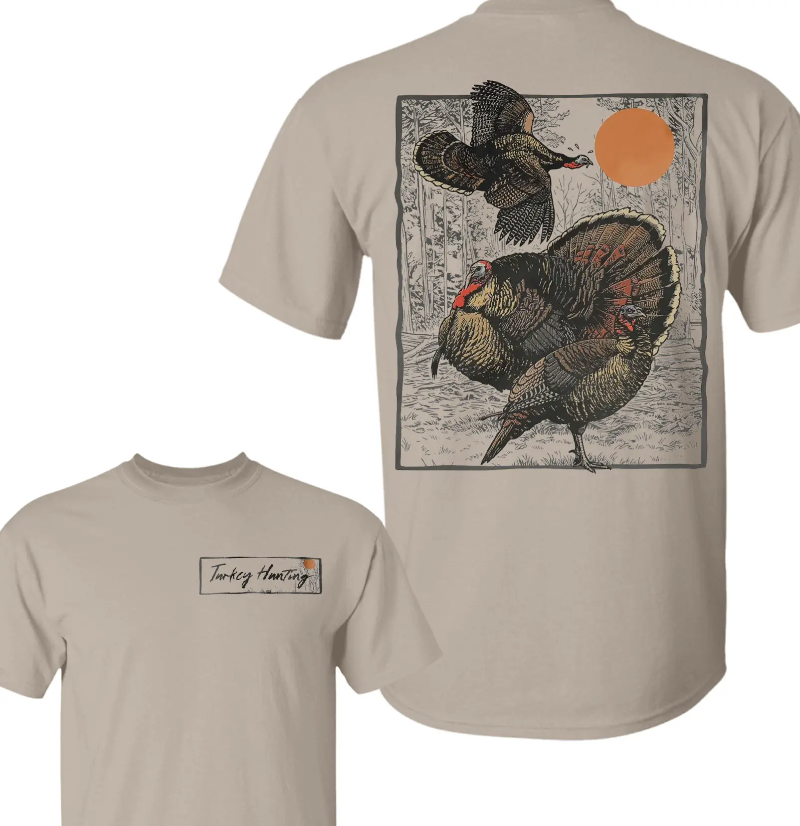 Men's Vintage Turkey Hunting Pullover - Distressed 2-Sided Print, Rustic Cotton Blend Fabric, Outdoorsman Menswear Gift, Soft