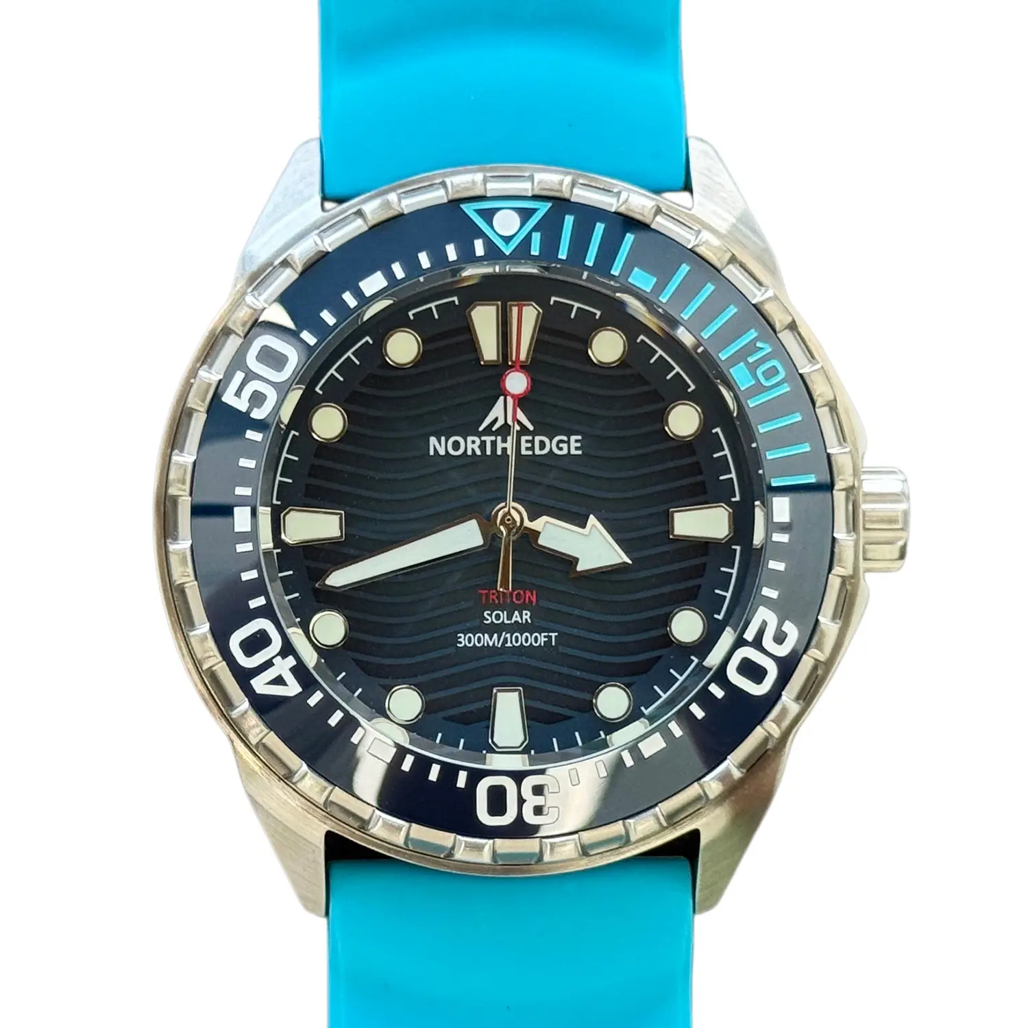NORTH EDGE Vitality Blue TRITON 1000FT Free Diving Men's Watch Solar Powered Dive Quartz Watch 316L Stainless Steel Watch for Man Best Gift