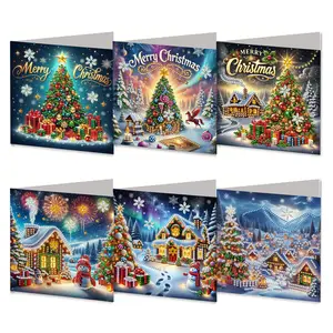 6pcs Christmas Diamond Painting Cards, Unique Craft Glitter Design, Perfect for Holiday Wishes & Gifts, Diamond Painting Kits