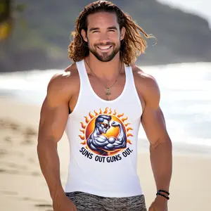 Suns out Guns out Summer Wear Men's Tank Top - Sun with Bicep Pose  Summer Vibes Tank for Men Casual Cotton