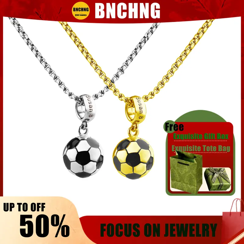 BNCHNG Customized Football Engraved Necklaces, Personalized Text Soccer Pendants,Gifts for Football Enthusiasts of All Ages (Remarks/Private Message Print Content)