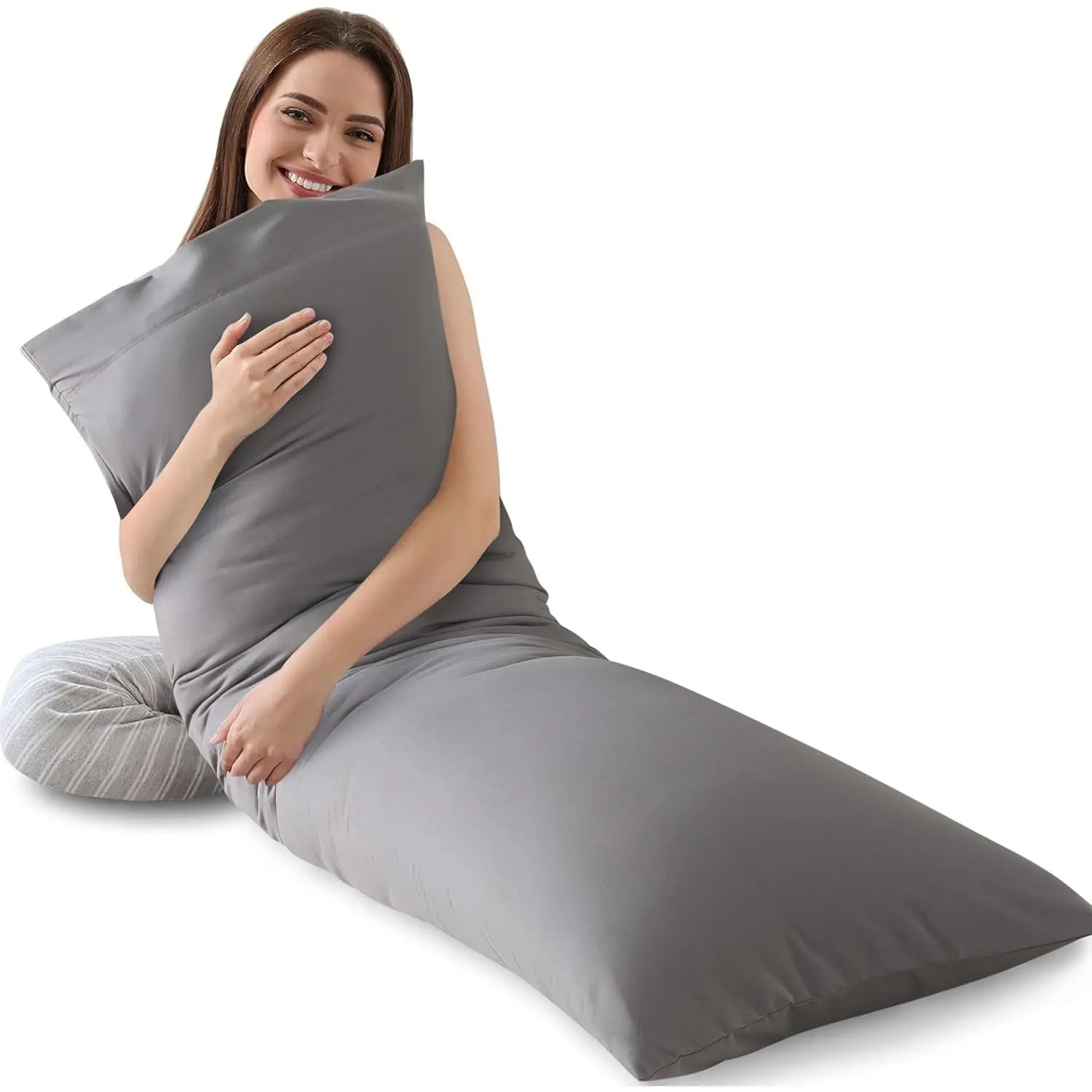 Memory Foam Body Pillow Insert Soft Large Long Bed Pillow for Adults Breathable Full Body Pillow Grey