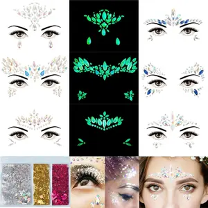 6 Sheets Face Jewels Gems Self-adhesive Rhinestone, 30g Chunky Body Eye Hair Glitter, Rave Festival Outfits Clothes Iridescent Crystals Stickers Rainbow Body Makeup Tattoo Kit(3 luminous) springtok
