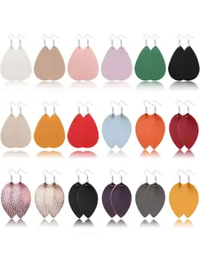 18 Pairs Valentine Day Leather Earrings for Women Leaf Dangle Earrings Lightweight Faux Leather Teardrop Earrings Set Valentine Day Gift Trendy Jewelry