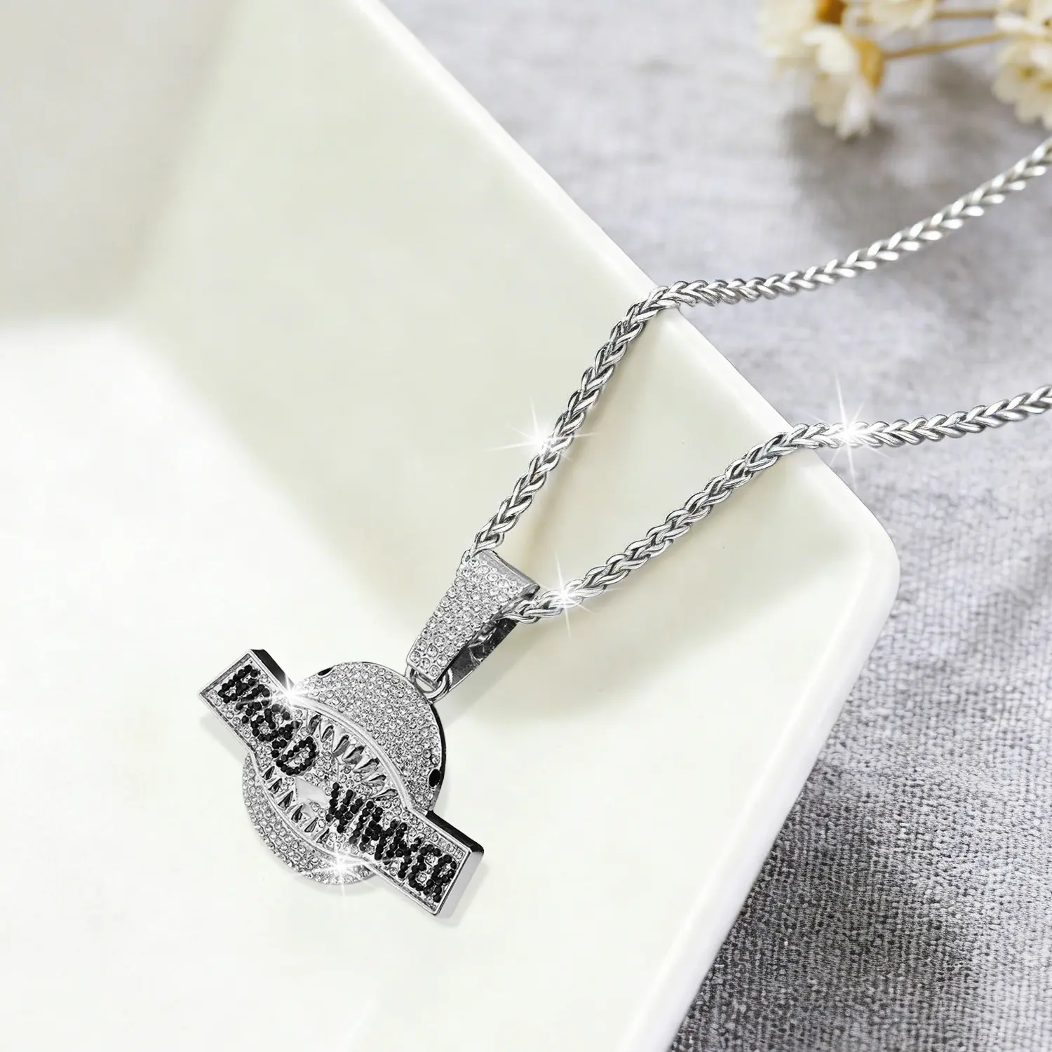 Unisex Stainless Steel Shark Keel Chain Necklace European and American Rap Personality Full of Diamond Letter Pendant with Casual Street Style Jewelry Daily Wear Does Not Collide