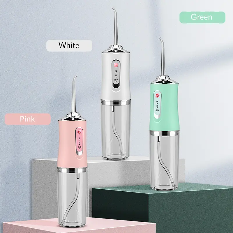 A dental irrigator with 4 types of nozzles - gentle deep cleaning, essential for travel