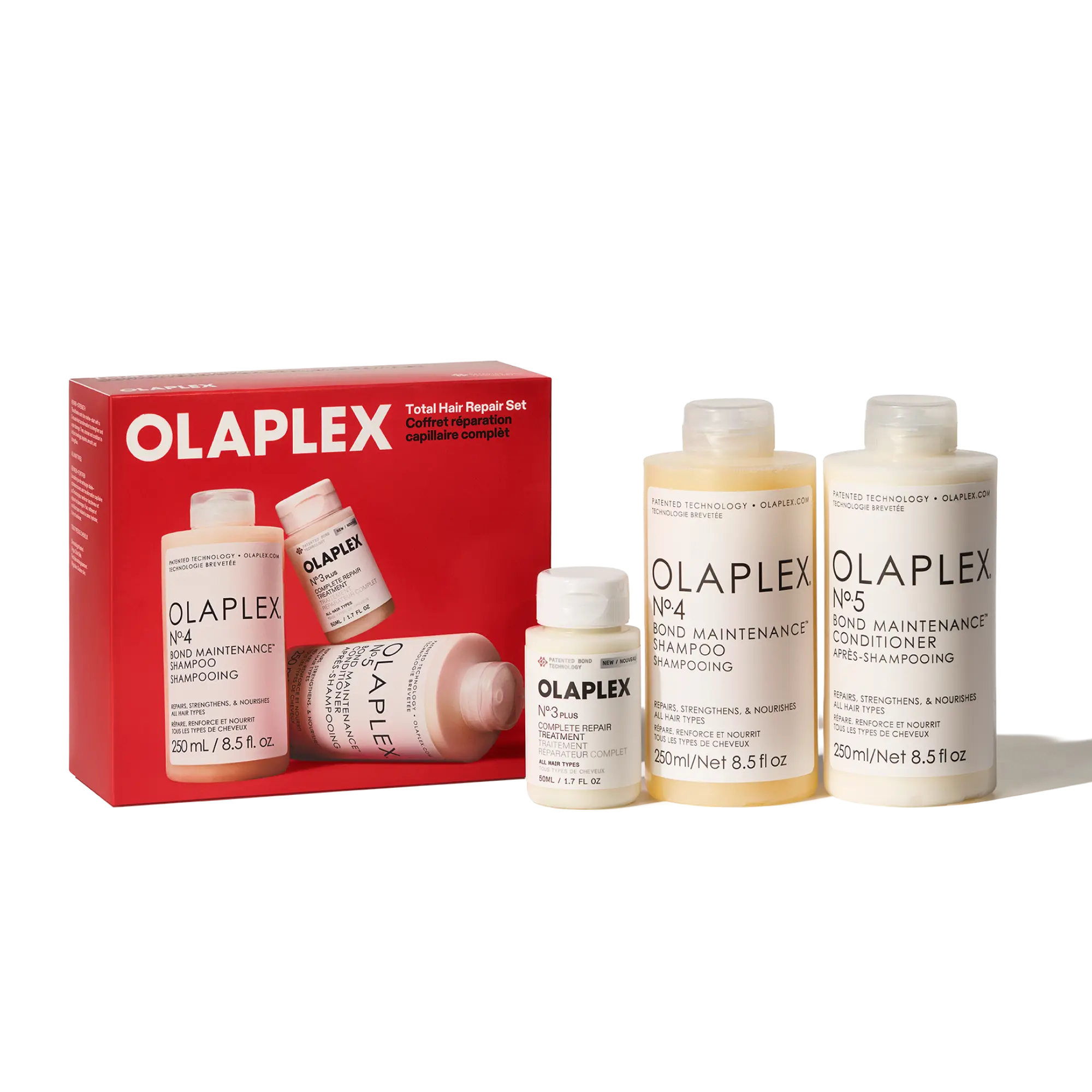OLAPLEX - TOTAL HAIR REPAIR SET - The ultimate pre-shampoo & cleansing system for stronger, softer, visibly healthier hair.