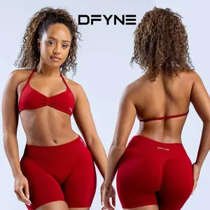 DFYNE Impact Strappy Bra & ShortsLeggings Set – Seamless Sculpt Fit with Stylish Cross-Back Bra & Booty-Lifting Bottoms Gym Exercise Activewear Casual Workout Loungewear Skinny Sportswear Tight Sports