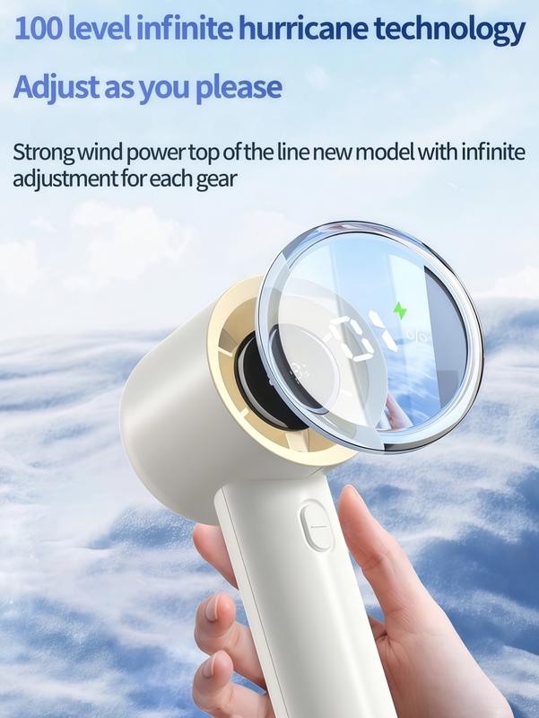 LMMAKE Handheld Portable Fan with 100 Gear Turbo Wind 2000mAh Rechargeable Battery LED Display USB Charging High Speed Travel Gift