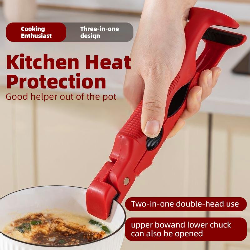 3-in-1 Dual Head Hot Plate Gripper – Anti-Scald Clip & Heat Resistant Silicone Kitchen Tool for Bowls, Plates, Steamers, Ovens & Microwaves. Built-in Lock & Bottle Opener, Compact Multi-Purpose Kitchen Gadget. Utensils