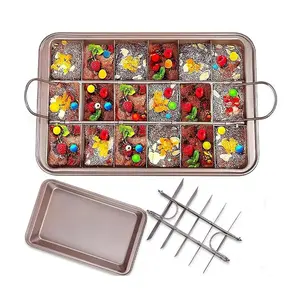 Brownie Pan with Dividers, Non Stick Brownie Baking Pan,18 Pre-slice Carbon Steel Bakeware Tray with Grips for Oven Baking Bread