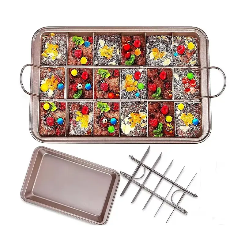 Brownie Pan with Dividers, Non Stick Brownie Baking Pan,18 Pre-slice Carbon Steel Bakeware Tray with Grips for Oven Baking Bread
