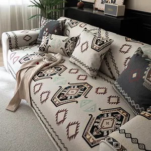 Bohemian Style Sofa Cover, Anti-Slip Protector for All Seasons, Fashionable Furniture Protection for Living Room & Balcony Decor