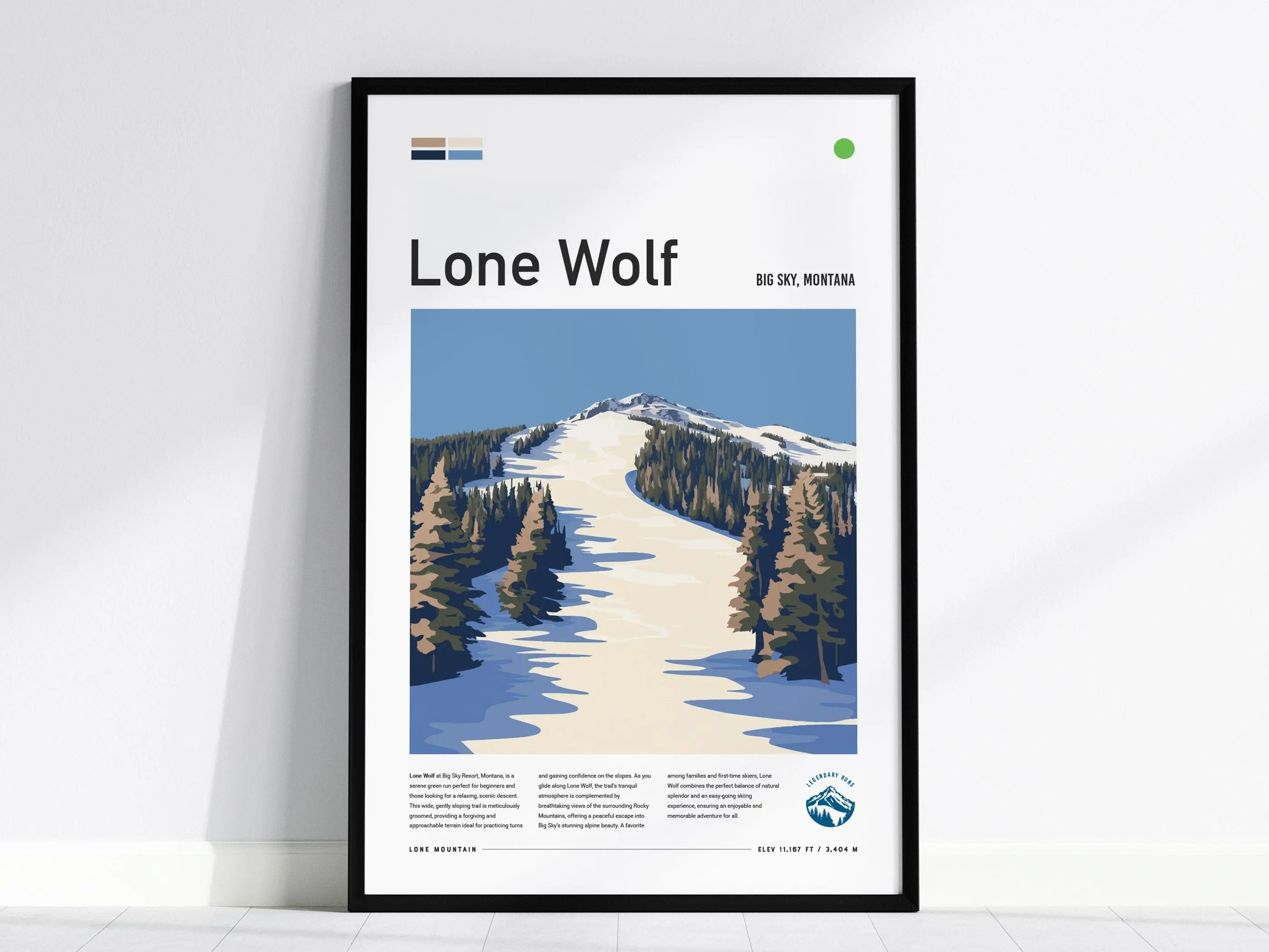 Lone Wolf Big Sky Poster | Beginner Green Run Montana Ski Wall Art