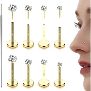 14K Gold Filled Threadless Nose Studs CZ Nose Rings for Women Men 316L Surgical Steel Labret Studs Lip Rings Push in Flat Back Stud Earrings CZ Nose Nostril Tragus Helix Piercing Jewelry Hypoallergenic 20G 18G new nosering bellyjewelry
