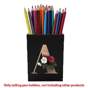 Letter Pattern Pencil Holder, Marker Pen Holder, 1 Count Portable Pen Storage Case, Creative Brush Barrel, Desktop Make Up Brush Organizer, Office School Home Supplies